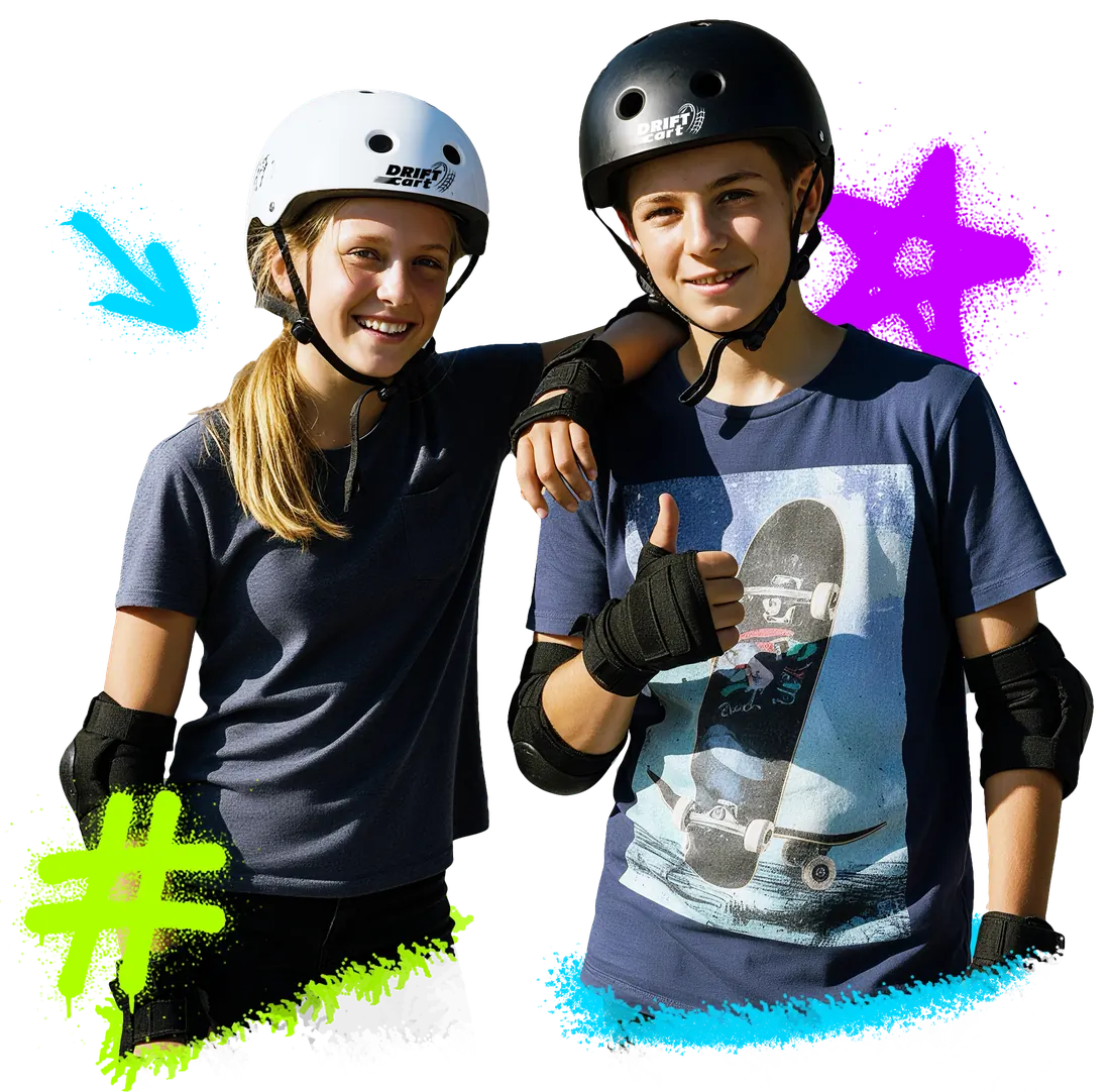 Family in helmets